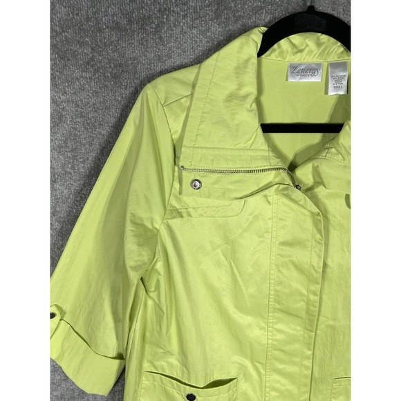 Zenergy By Chicos Roll Tab Sleeve Full Zip Jacket Womens Size 1 US Size 8 Neon - Picture 5 of 13